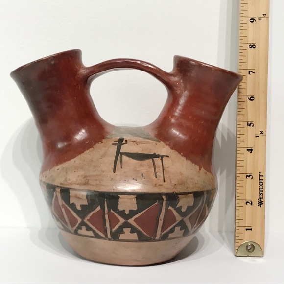 VTG Chile Ivan Pottery Vessel Primitive Hand Painted Wedding Vase Double Spout 8 - Picture 12 of 15